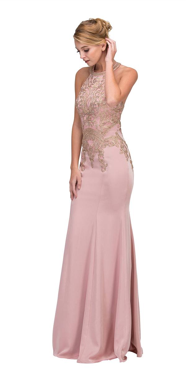 CLEARANCE - Eureka 7033 Embroidered Halter Mermaid Long Dress Racer Back (Size Small) by DiscountDressShop