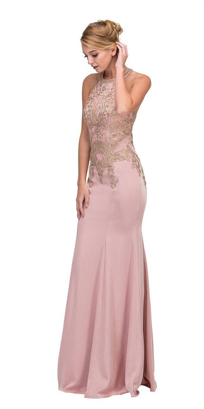 CLEARANCE - Eureka 7033 Embroidered Halter Mermaid Long Dress Racer Back (Size Small) by DiscountDressShop