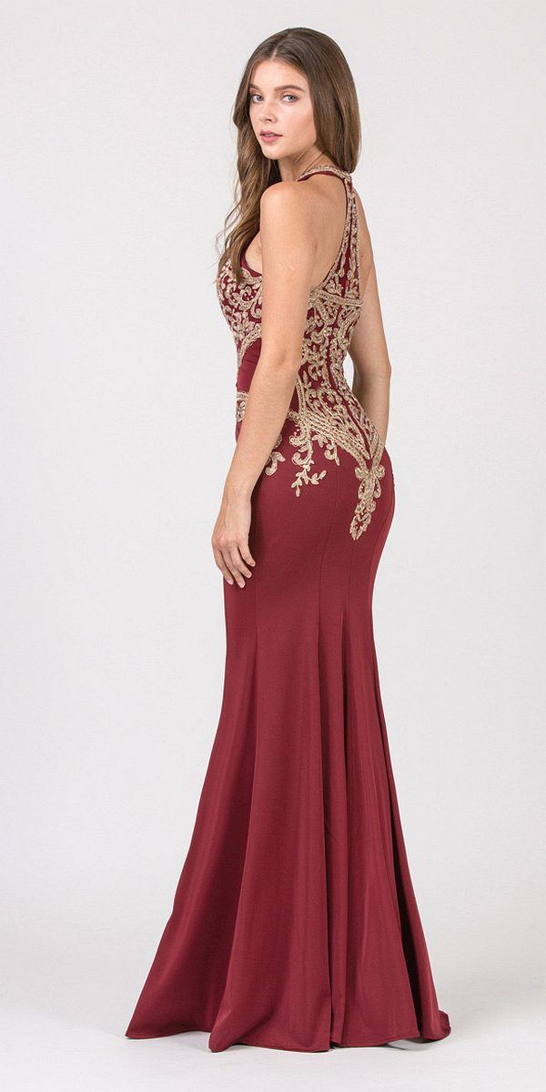 CLEARANCE - Eureka 7033 Embroidered Halter Mermaid Long Dress Racer Back (Size Small) by DiscountDressShop