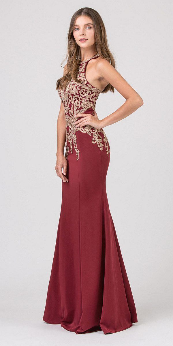 CLEARANCE - Eureka 7033 Embroidered Halter Mermaid Long Dress Racer Back (Size Small) by DiscountDressShop