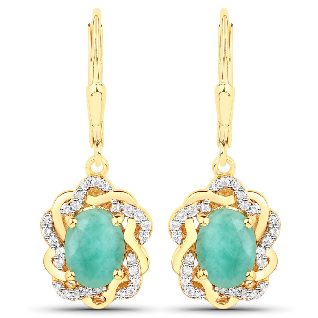 2.36 Carat Genuine Emerald and White Topaz .925 Sterling Silver Earrings by Bids.com