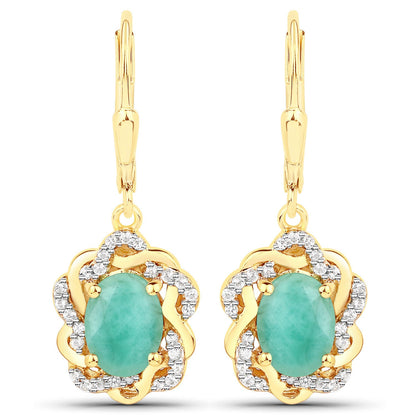 2.36 Carat Genuine Emerald and White Topaz .925 Sterling Silver Earrings by Bids.com
