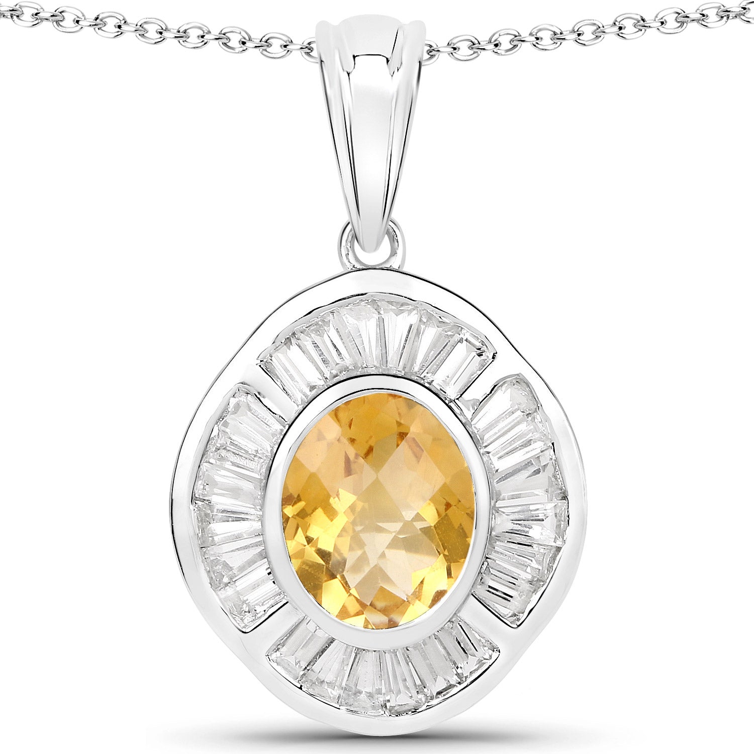 4.18 Carat Genuine Citrine and White Topaz .925 Sterling Silver Pendant by Bids.com