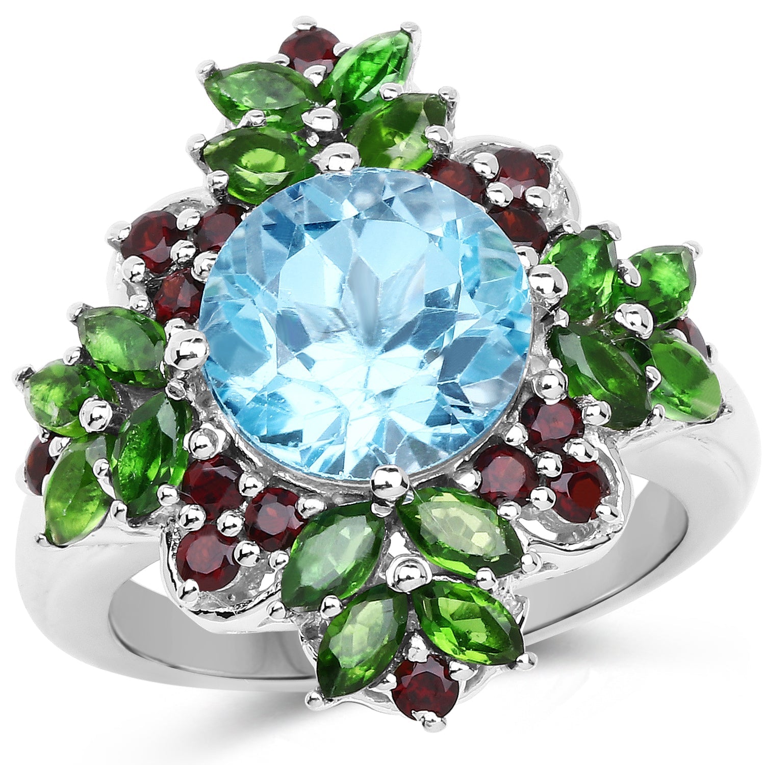 5.76 Carat Genuine Blue Topaz, Chrome Diopside &amp; Garnet .925 Sterling Silver Ring by Bids.com