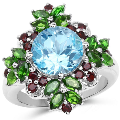 5.76 Carat Genuine Blue Topaz, Chrome Diopside &amp; Garnet .925 Sterling Silver Ring by Bids.com