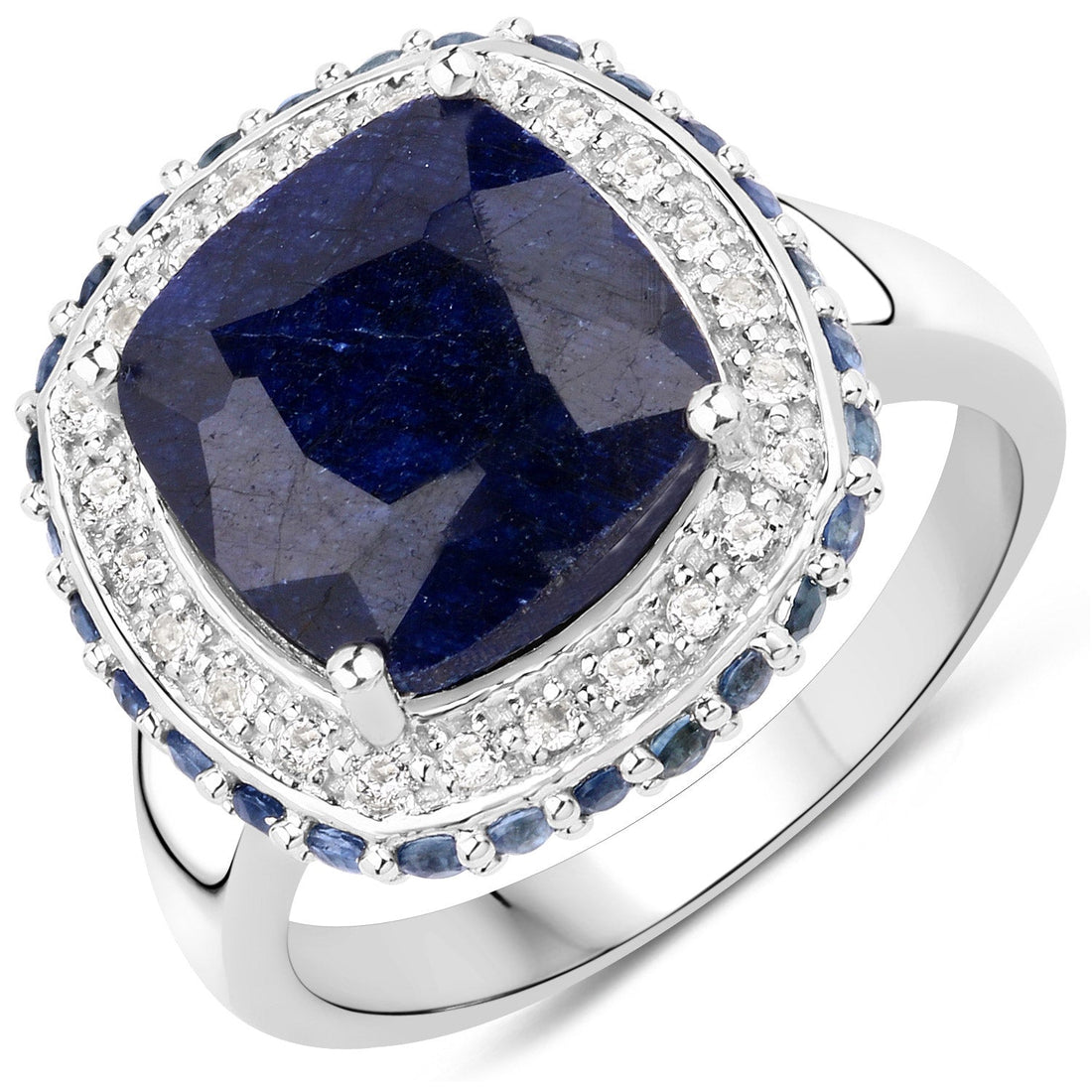 6.46 Carat Dyed Sapphire, Blue Sapphire and White Topaz .925 Sterling Silver Ring by Bids.com