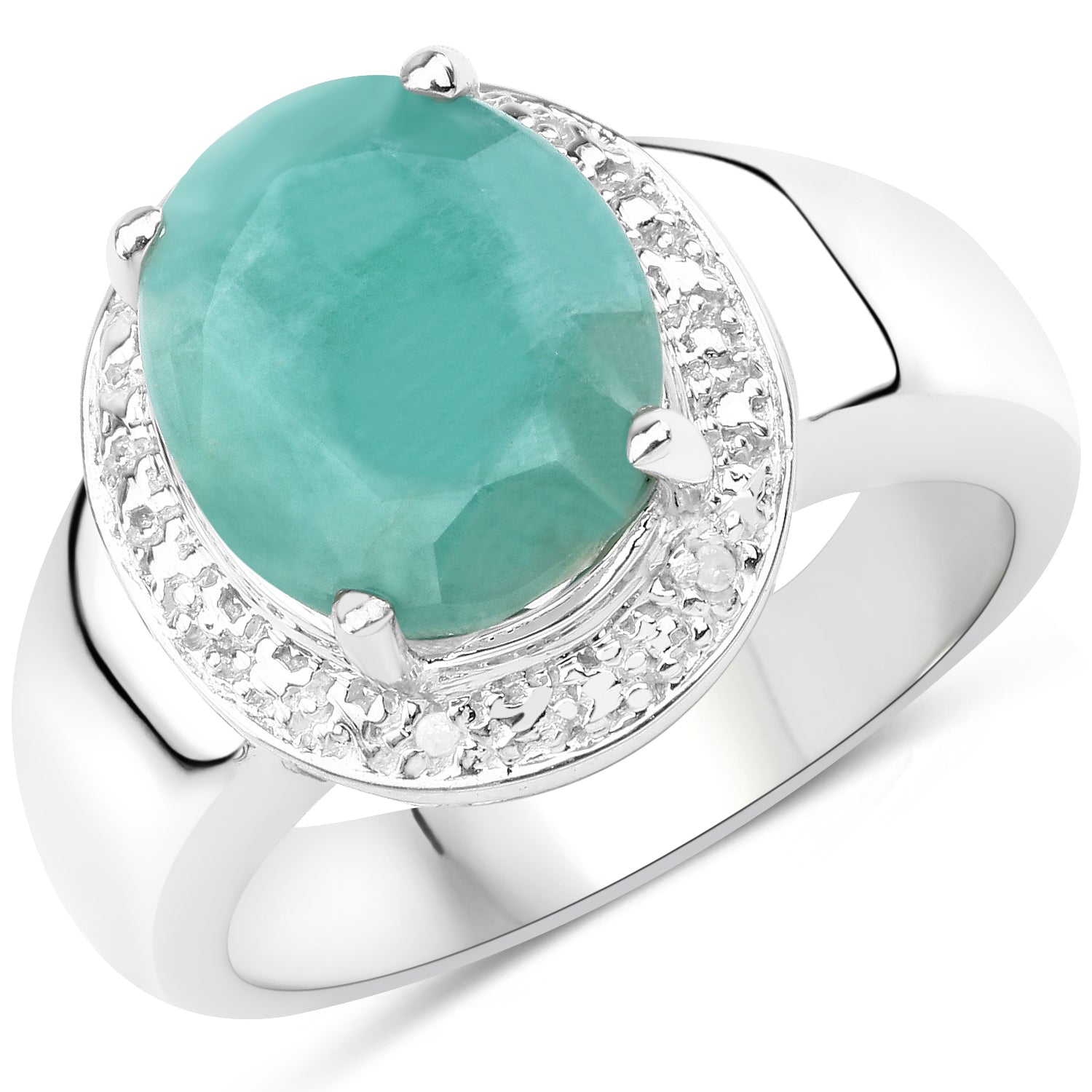 4.72 Carat Genuine Emerald and White Diamond .925 Sterling Silver Ring by Bids.com