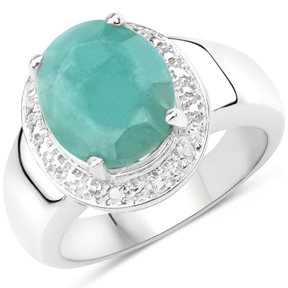 4.72 Carat Genuine Emerald and White Diamond .925 Sterling Silver Ring by Bids.com