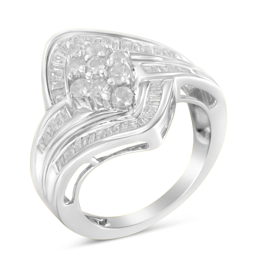 10K White Gold Diamond Bypass Cluster Ring (1 Cttw, I-J Color, I2-I3 Clarity) - Size 7 by Bids.com