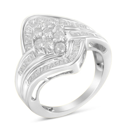 10K White Gold Diamond Bypass Cluster Ring (1 Cttw, I-J Color, I2-I3 Clarity) - Size 7 by Bids.com