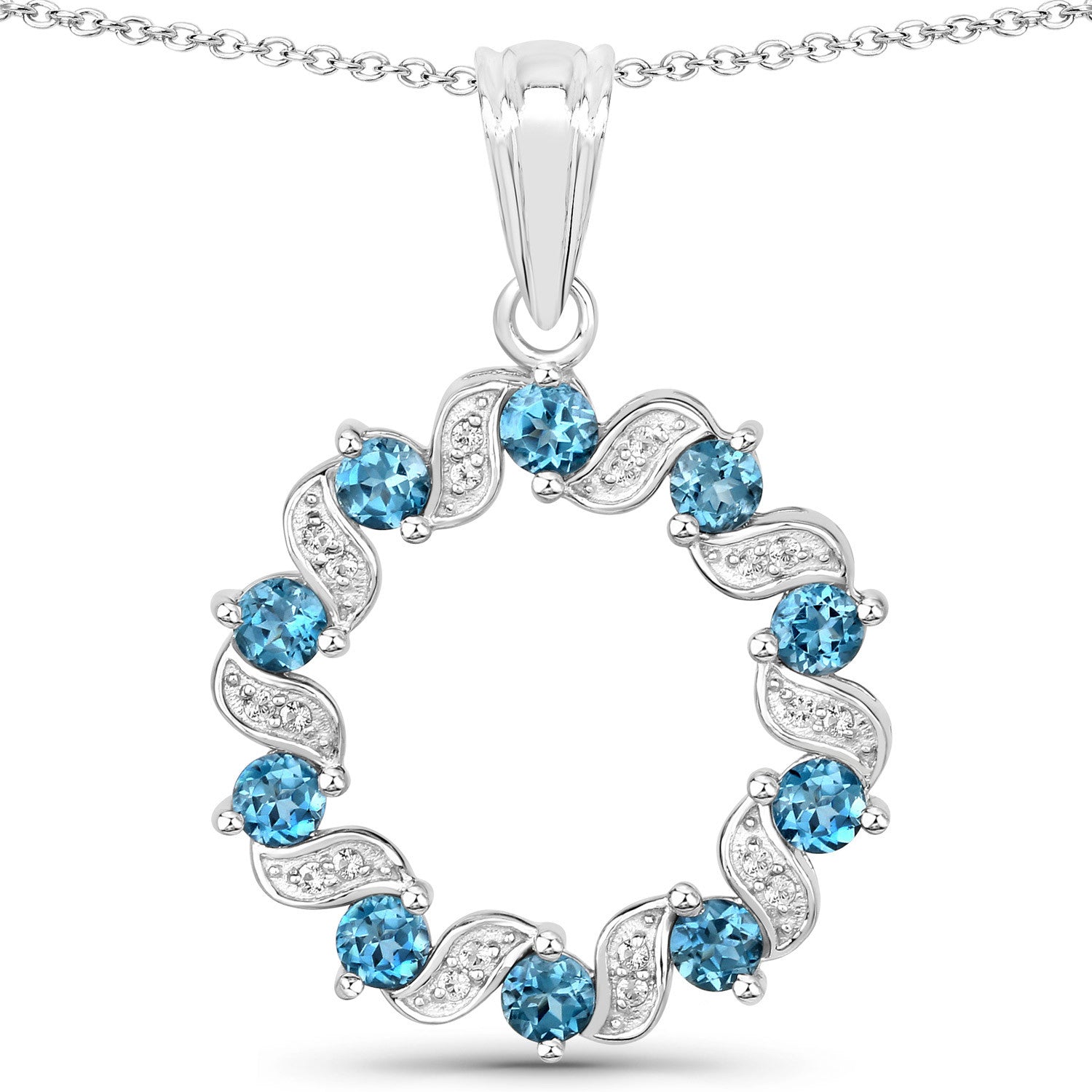 1.50 Carat Genuine London Blue Topaz and White Topaz .925 Sterling Silver Pendant  DestGlow