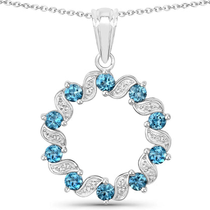 1.50 Carat Genuine London Blue Topaz and White Topaz .925 Sterling Silver Pendant  DestGlow