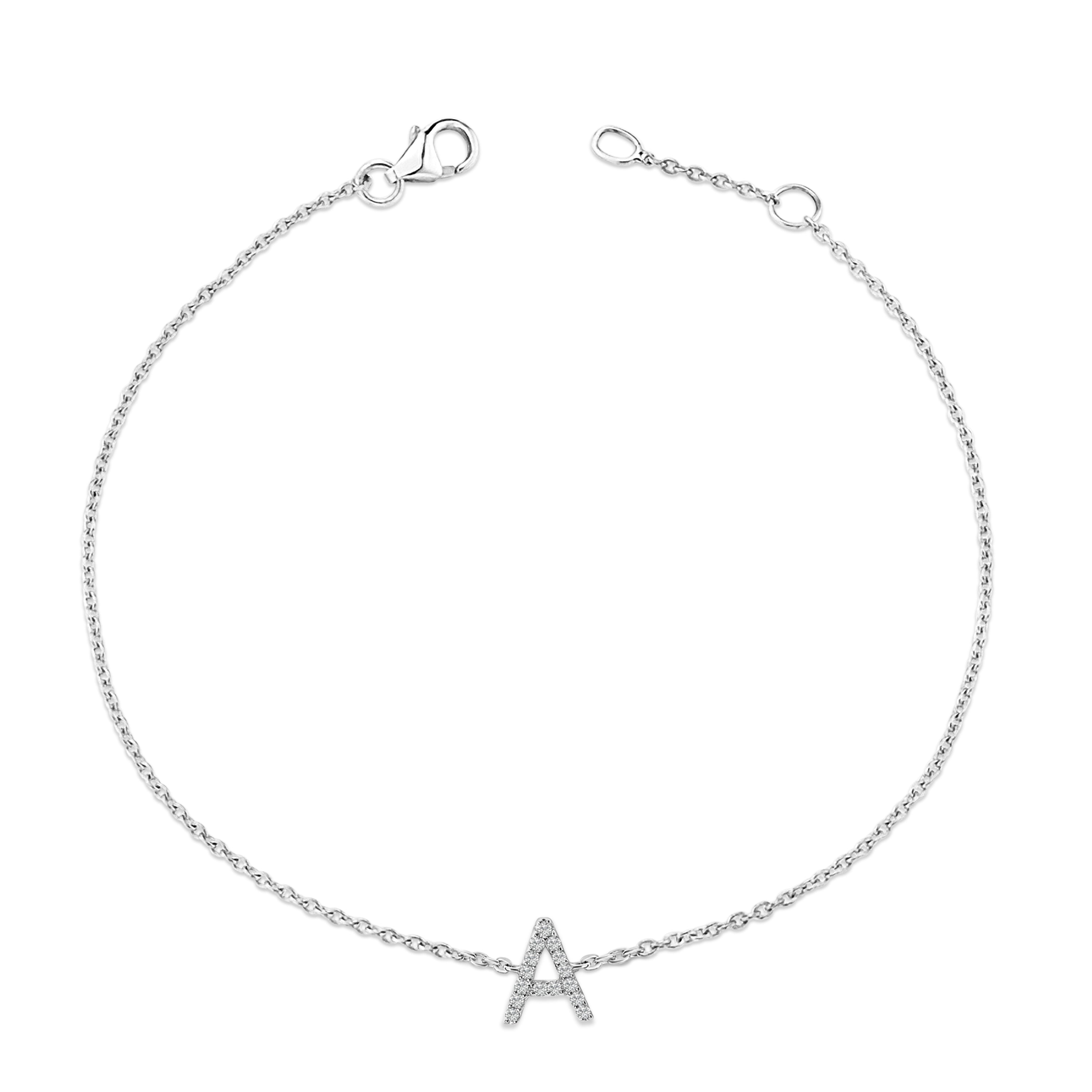 10K White Gold Diamond Accent "A" Initial Charm and Link Bracelet by Bids.com