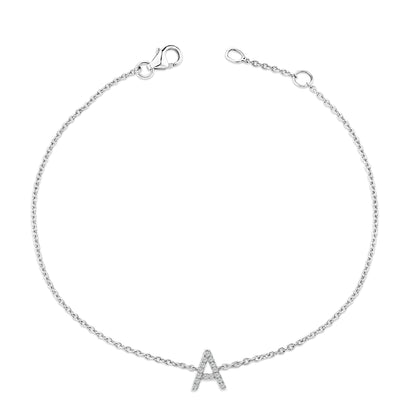 10K White Gold Diamond Accent "A" Initial Charm and Link Bracelet by Bids.com