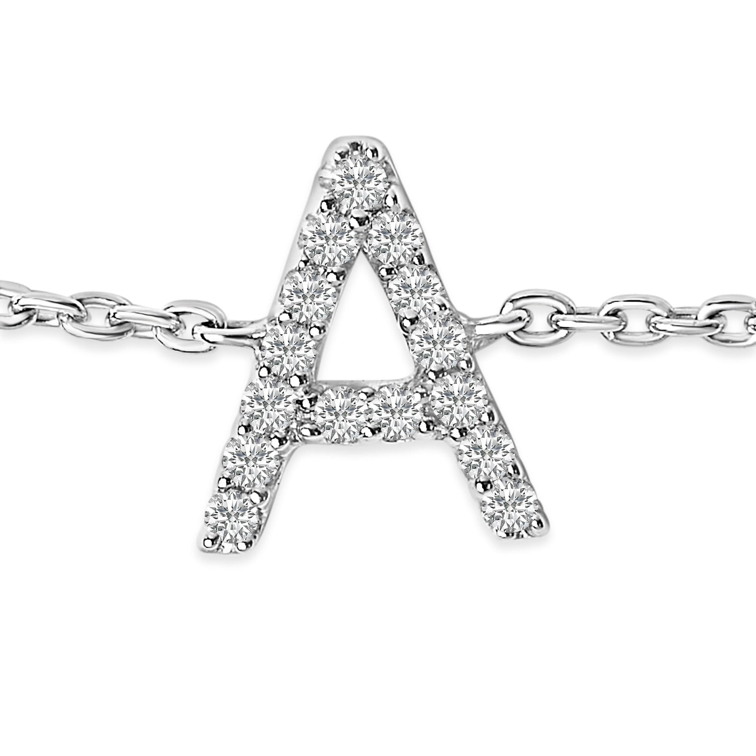 10K White Gold Diamond Accent "A" Initial Charm and Link Bracelet by Bids.com