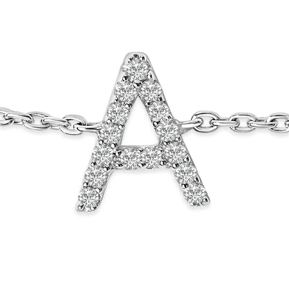 10K White Gold Diamond Accent "A" Initial Charm and Link Bracelet by Bids.com