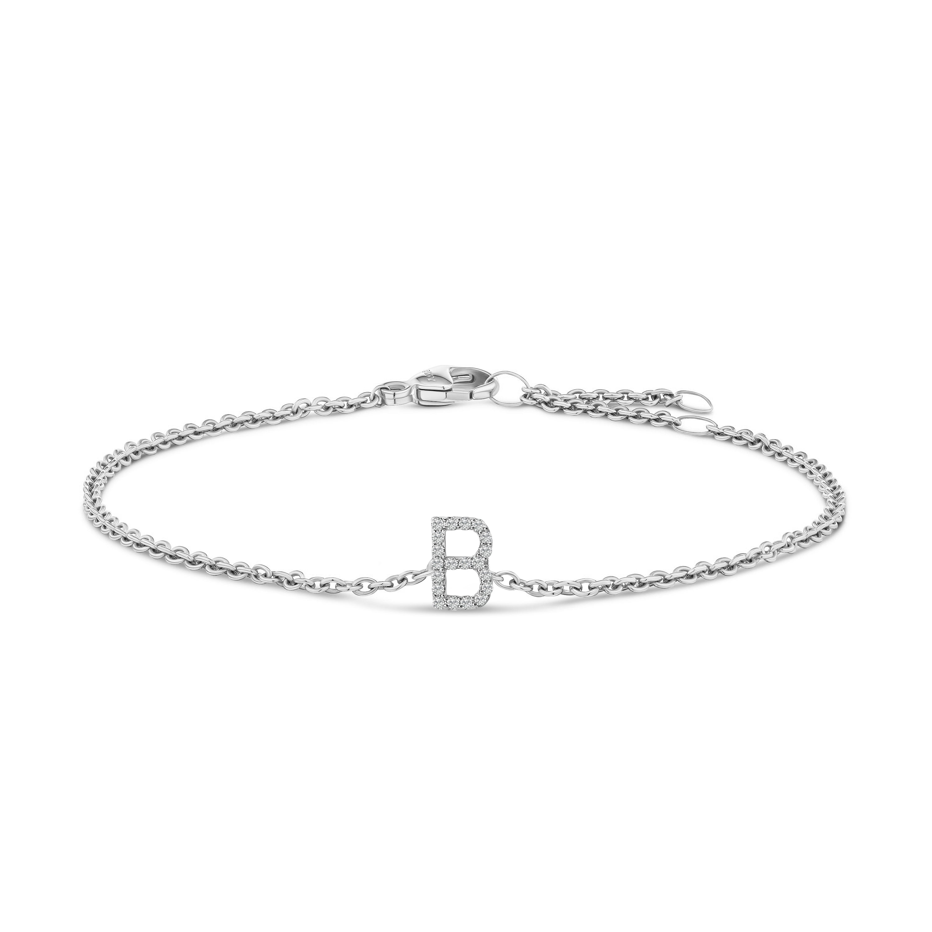 10K White Gold Diamond Accent "A" Initial Charm and Link Bracelet by Bids.com