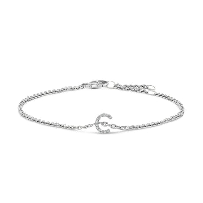 10K White Gold Diamond Accent "A" Initial Charm and Link Bracelet by Bids.com