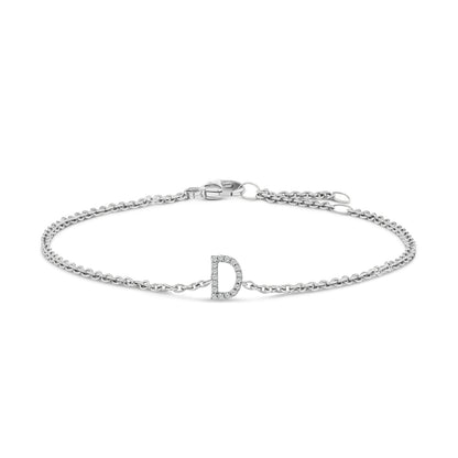 10K White Gold Diamond Accent "A" Initial Charm and Link Bracelet by Bids.com