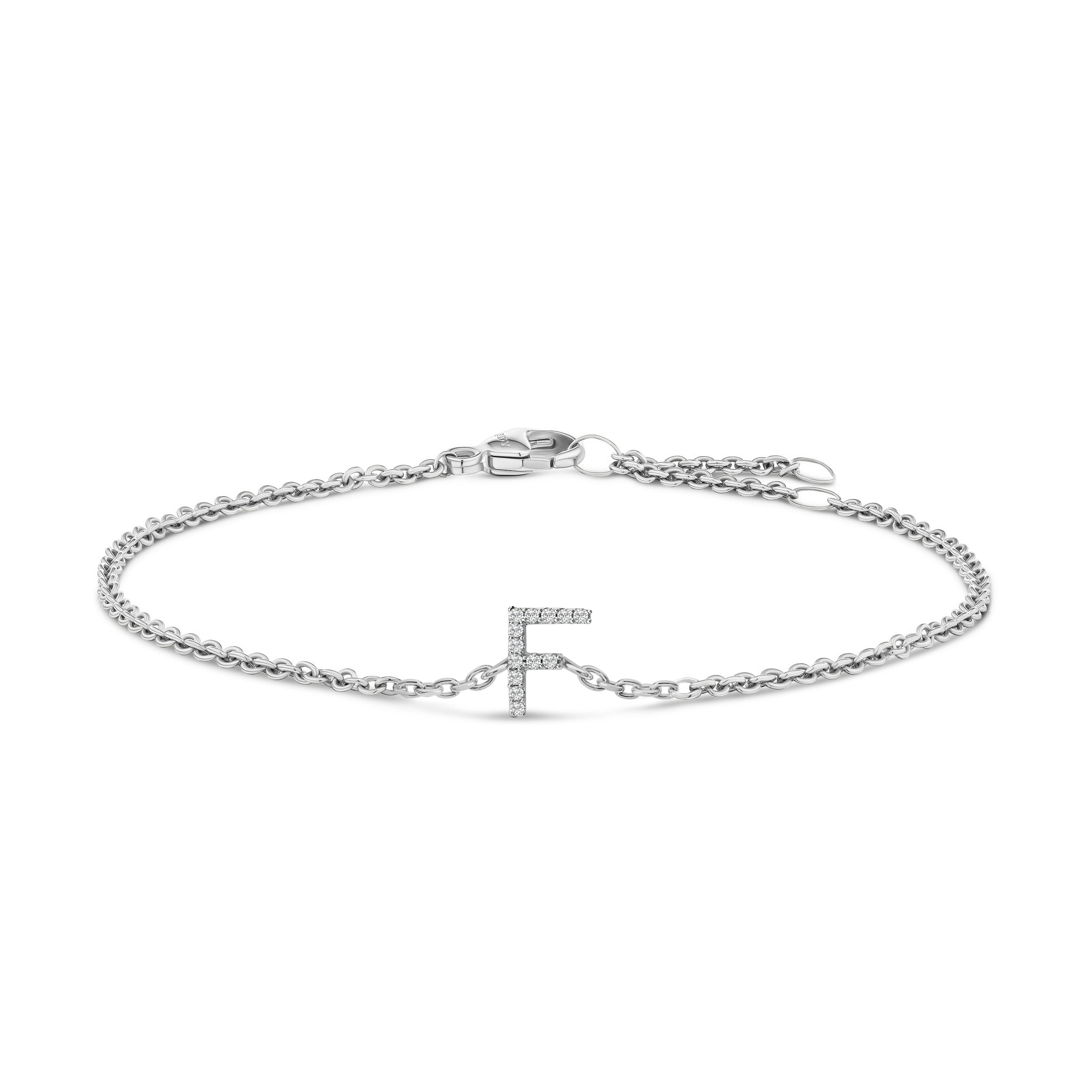 10K White Gold Diamond Accent "A" Initial Charm and Link Bracelet by Bids.com