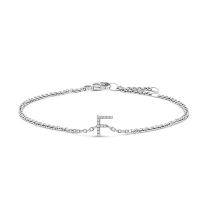 10K White Gold Diamond Accent "A" Initial Charm and Link Bracelet by Bids.com