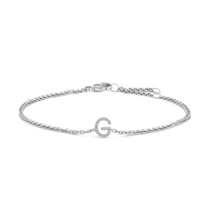 10K White Gold Diamond Accent "A" Initial Charm and Link Bracelet by Bids.com