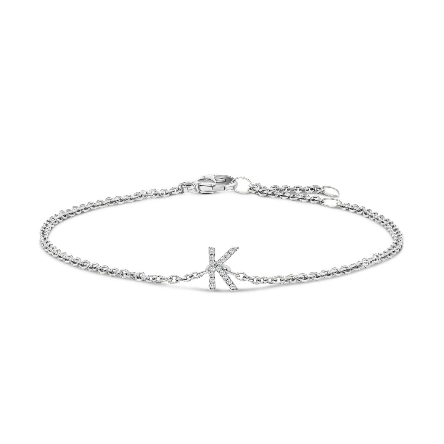 10K White Gold Diamond Accent "A" Initial Charm and Link Bracelet by Bids.com