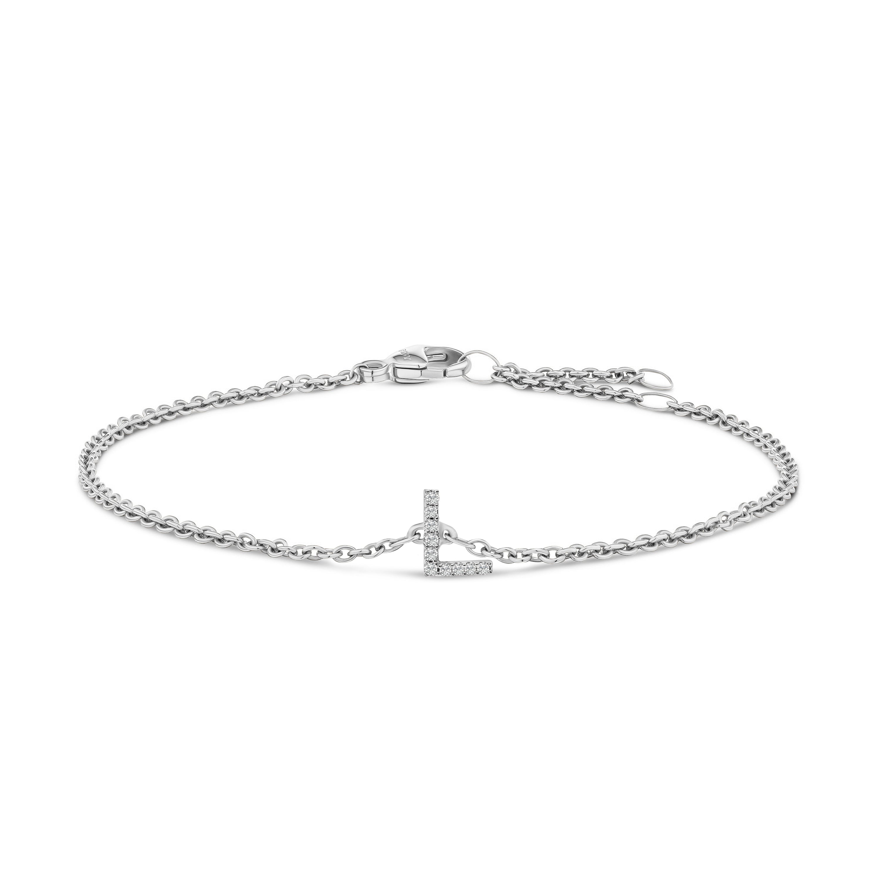 10K White Gold Diamond Accent "A" Initial Charm and Link Bracelet by Bids.com