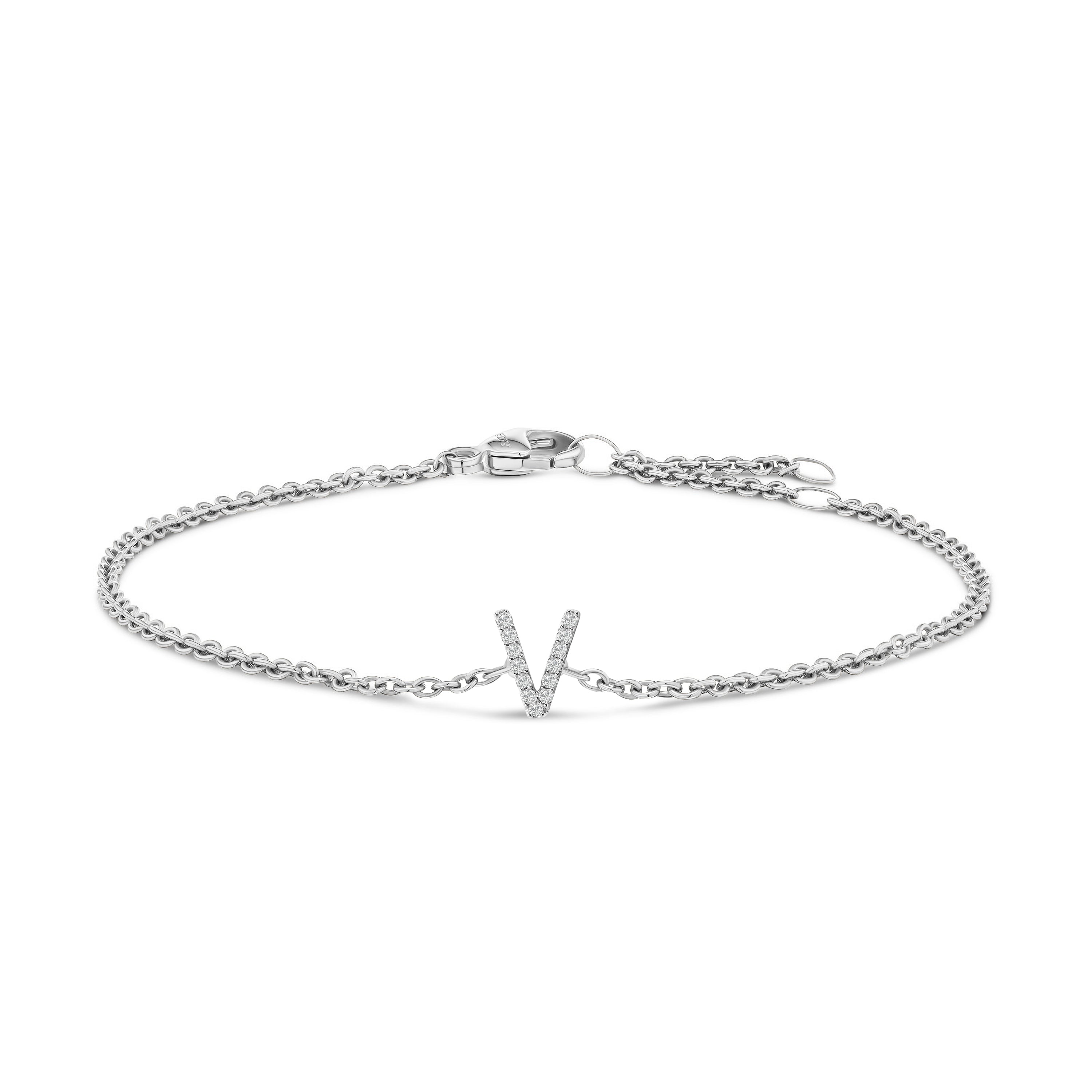 10K White Gold Diamond Accent "A" Initial Charm and Link Bracelet by Bids.com