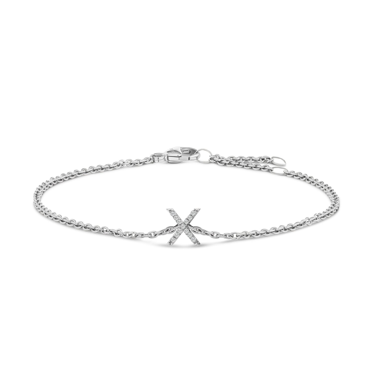 10K White Gold Diamond Accent "A" Initial Charm and Link Bracelet by Bids.com
