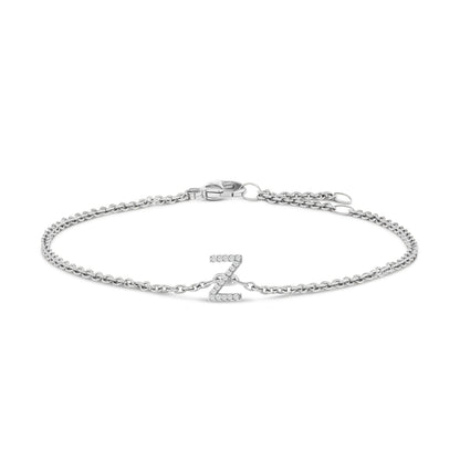 10K White Gold Diamond Accent "A" Initial Charm and Link Bracelet by Bids.com