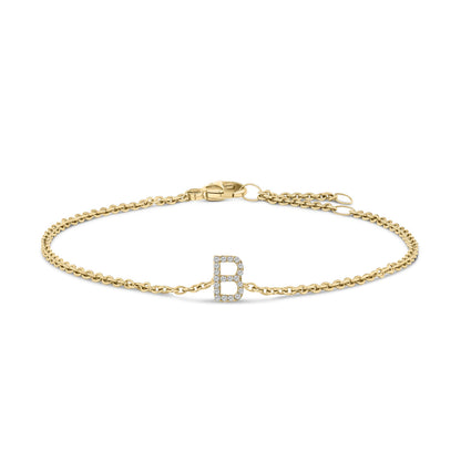 10K White Gold Diamond Accent "A" Initial Charm and Link Bracelet by Bids.com