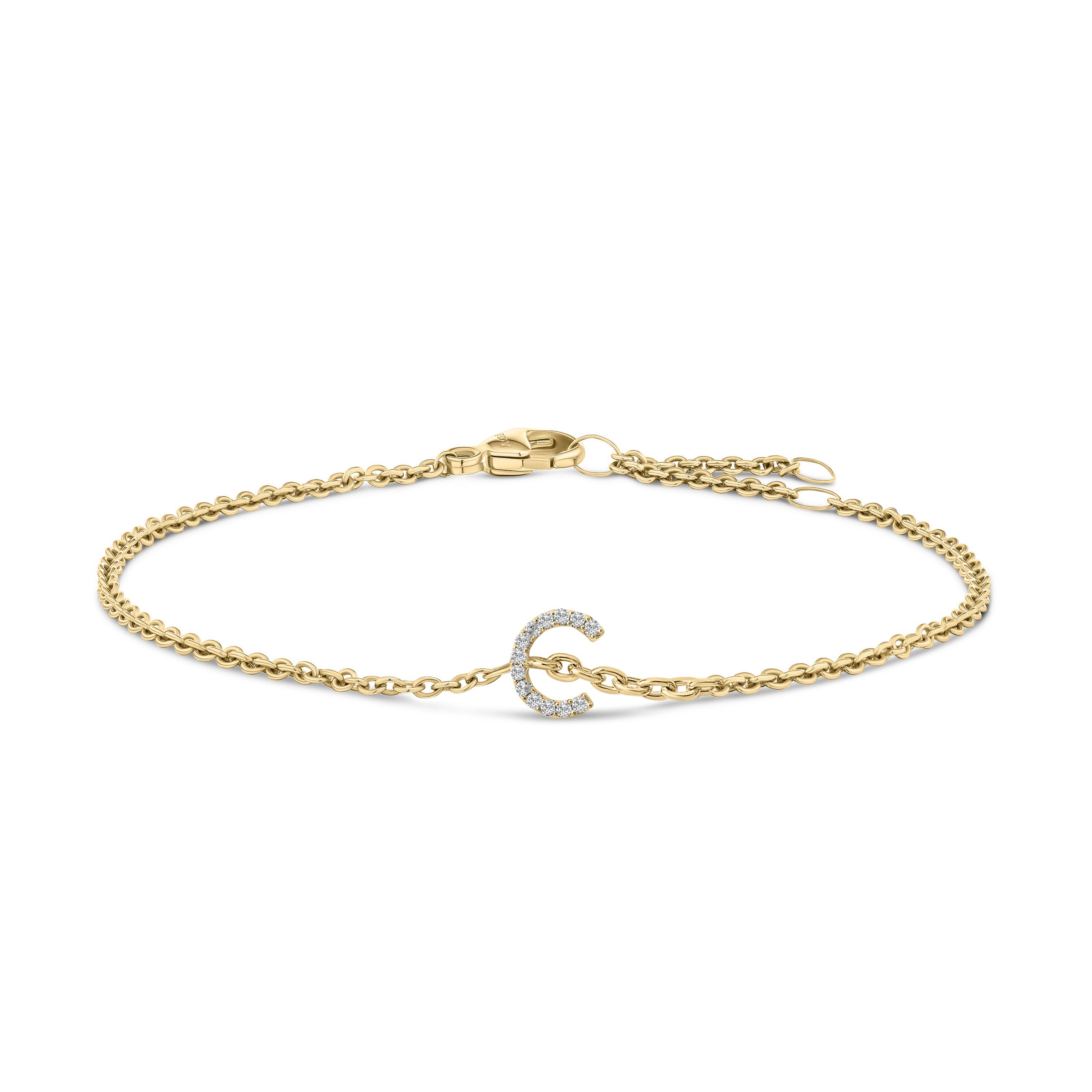 10K White Gold Diamond Accent "A" Initial Charm and Link Bracelet by Bids.com