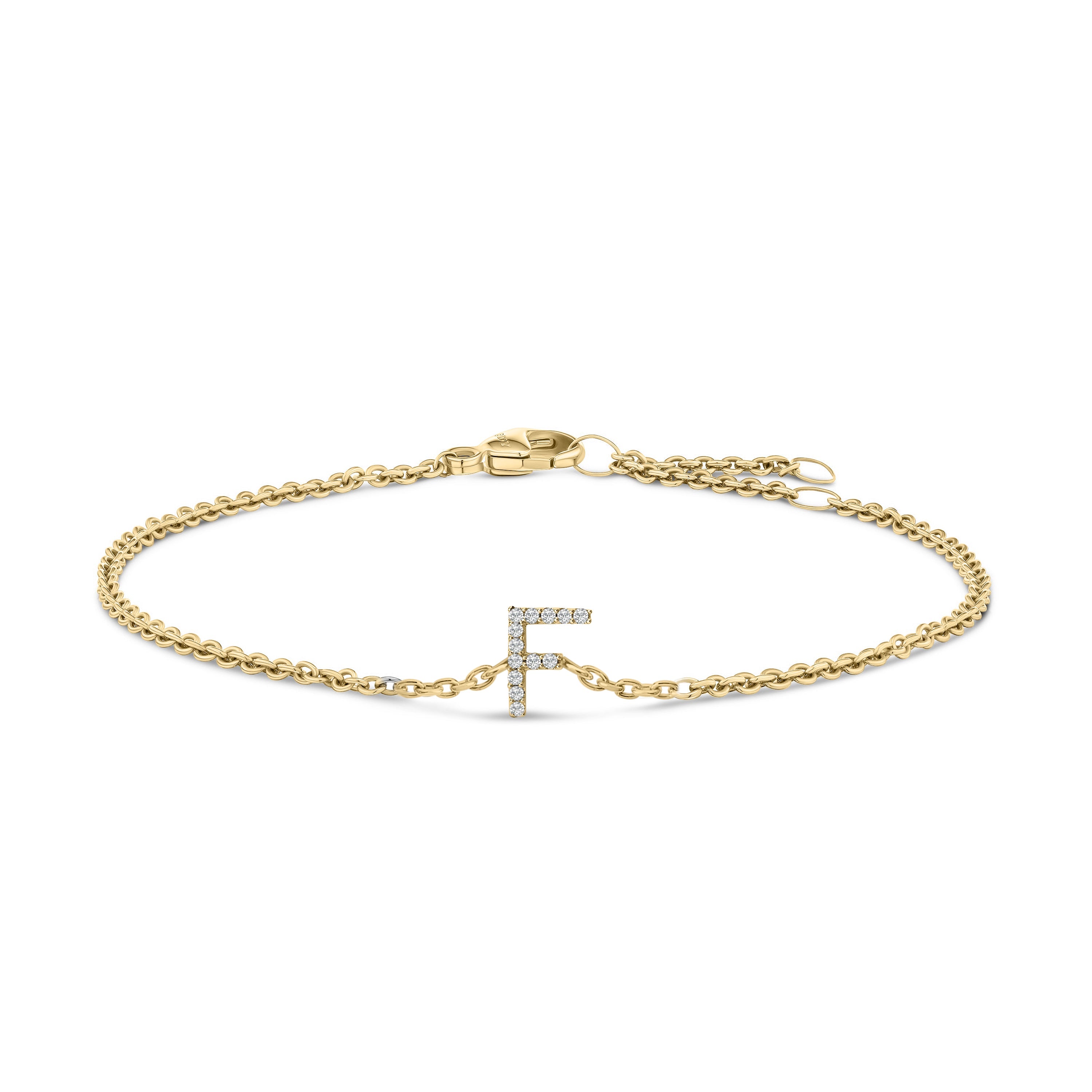 10K White Gold Diamond Accent "A" Initial Charm and Link Bracelet by Bids.com