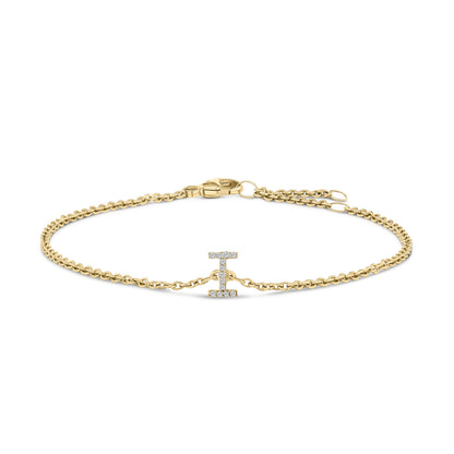 10K White Gold Diamond Accent "A" Initial Charm and Link Bracelet by Bids.com