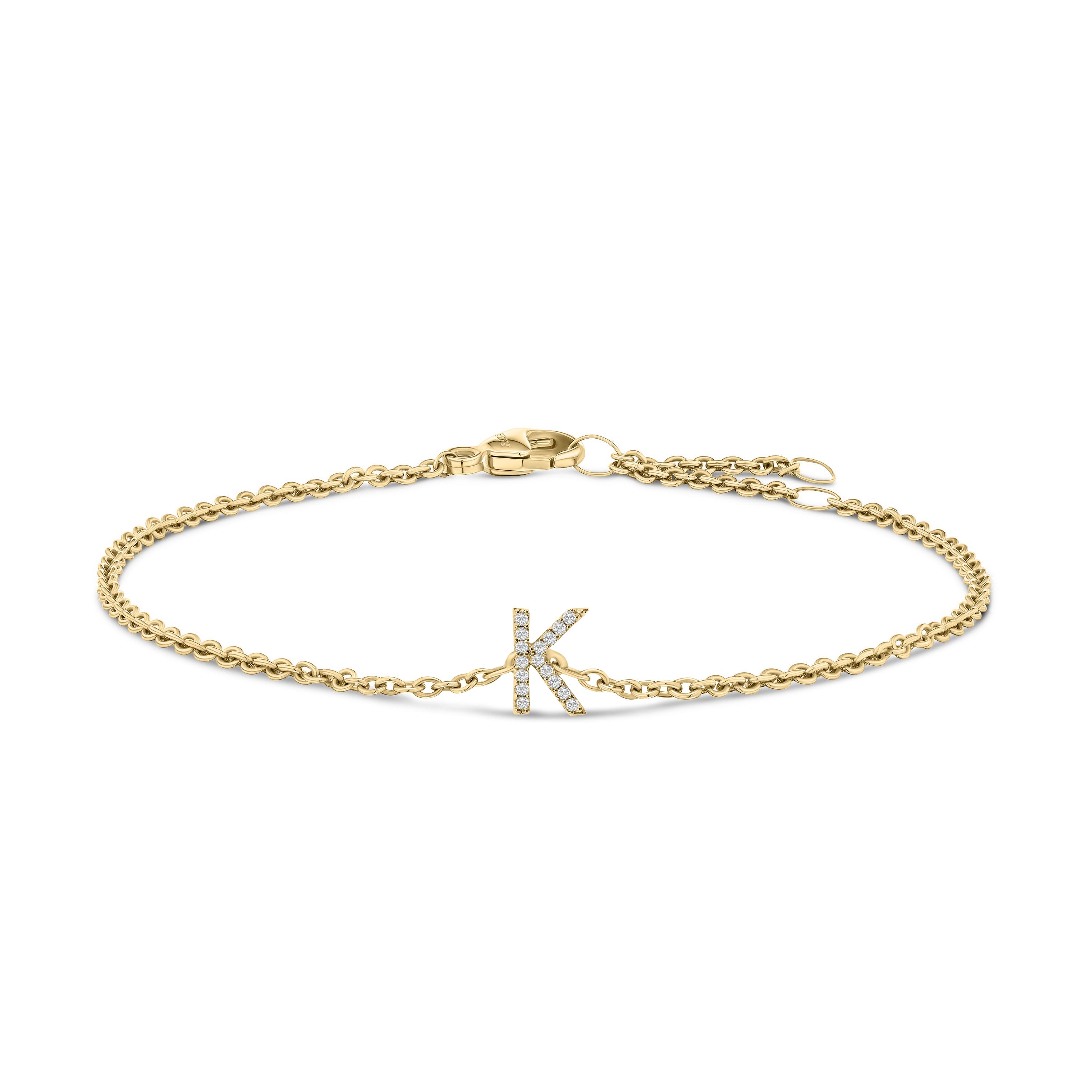 10K White Gold Diamond Accent "A" Initial Charm and Link Bracelet by Bids.com