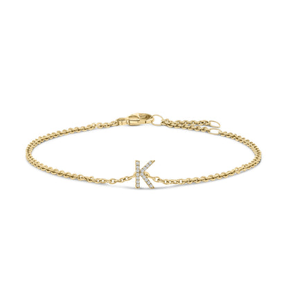 10K White Gold Diamond Accent "A" Initial Charm and Link Bracelet by Bids.com