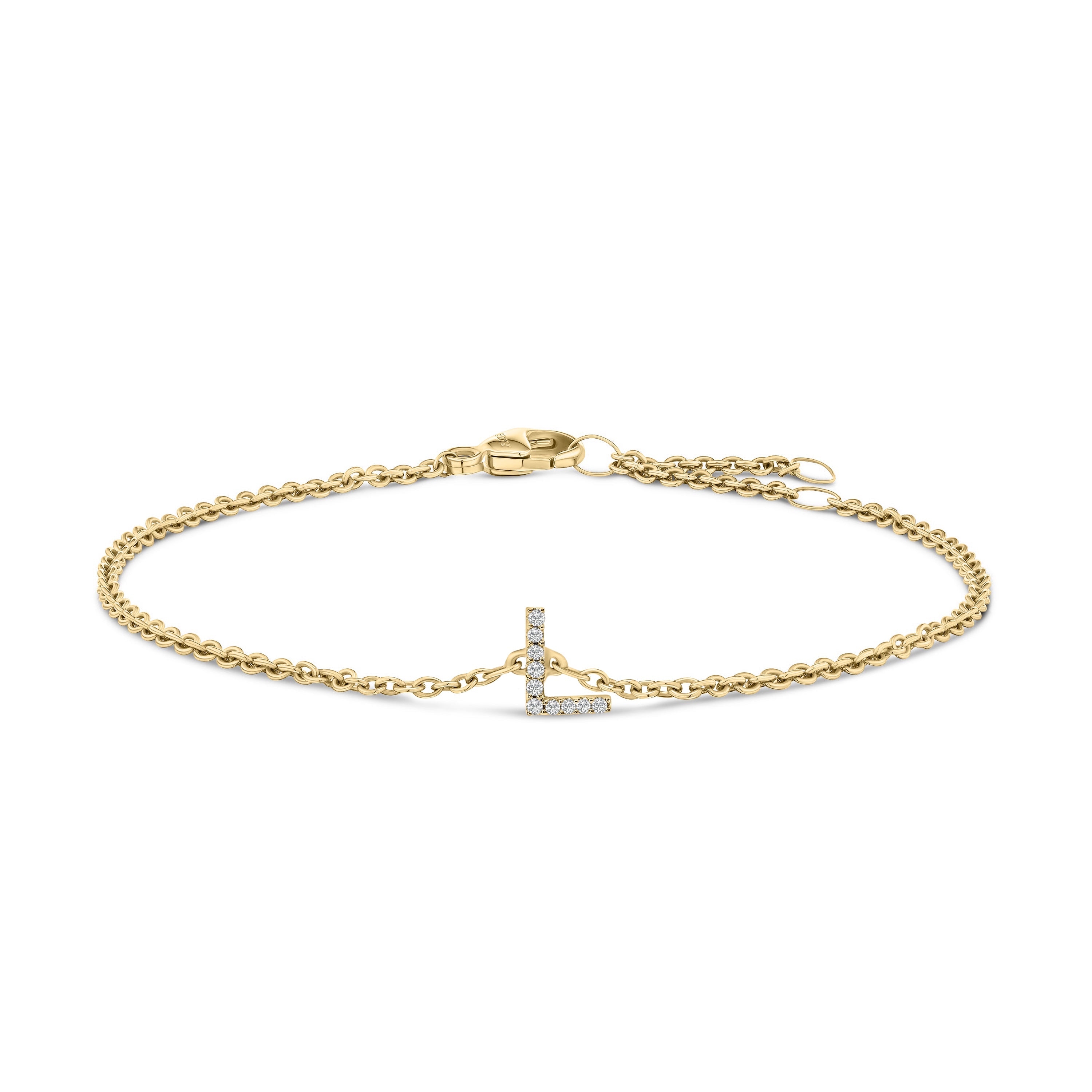 10K White Gold Diamond Accent "A" Initial Charm and Link Bracelet by Bids.com