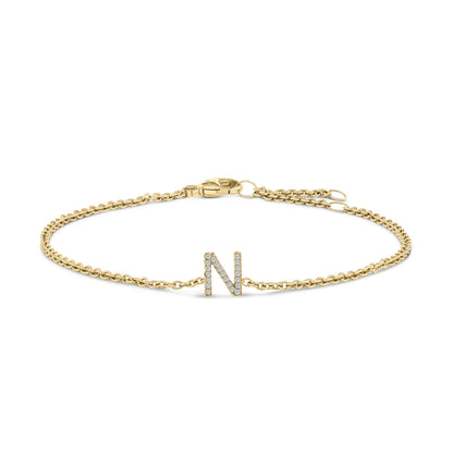 10K White Gold Diamond Accent "A" Initial Charm and Link Bracelet by Bids.com