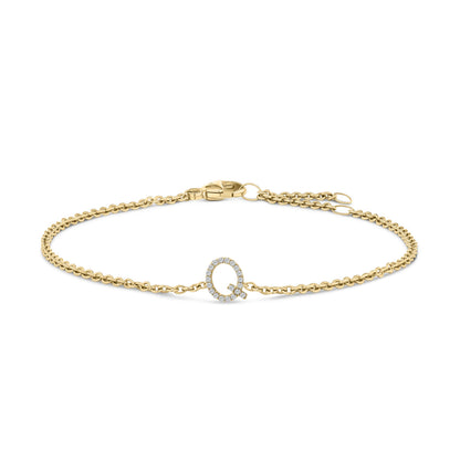 10K White Gold Diamond Accent "A" Initial Charm and Link Bracelet by Bids.com