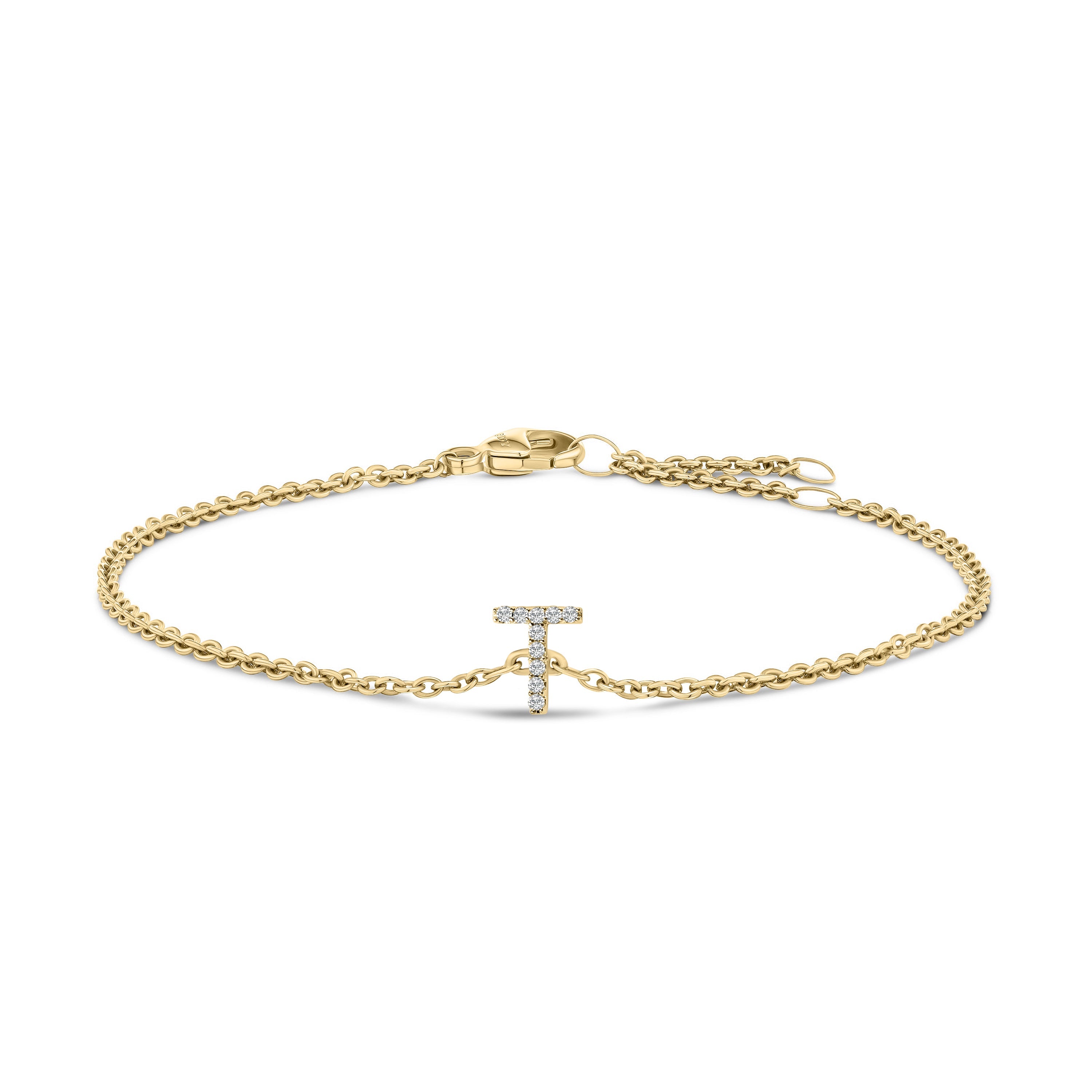 10K White Gold Diamond Accent "A" Initial Charm and Link Bracelet by Bids.com