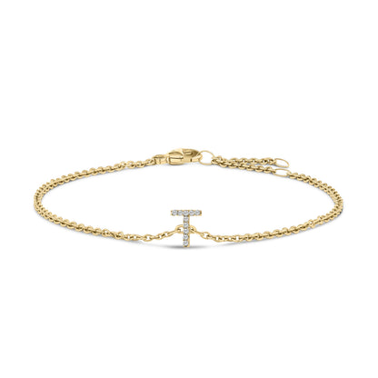 10K White Gold Diamond Accent "A" Initial Charm and Link Bracelet by Bids.com