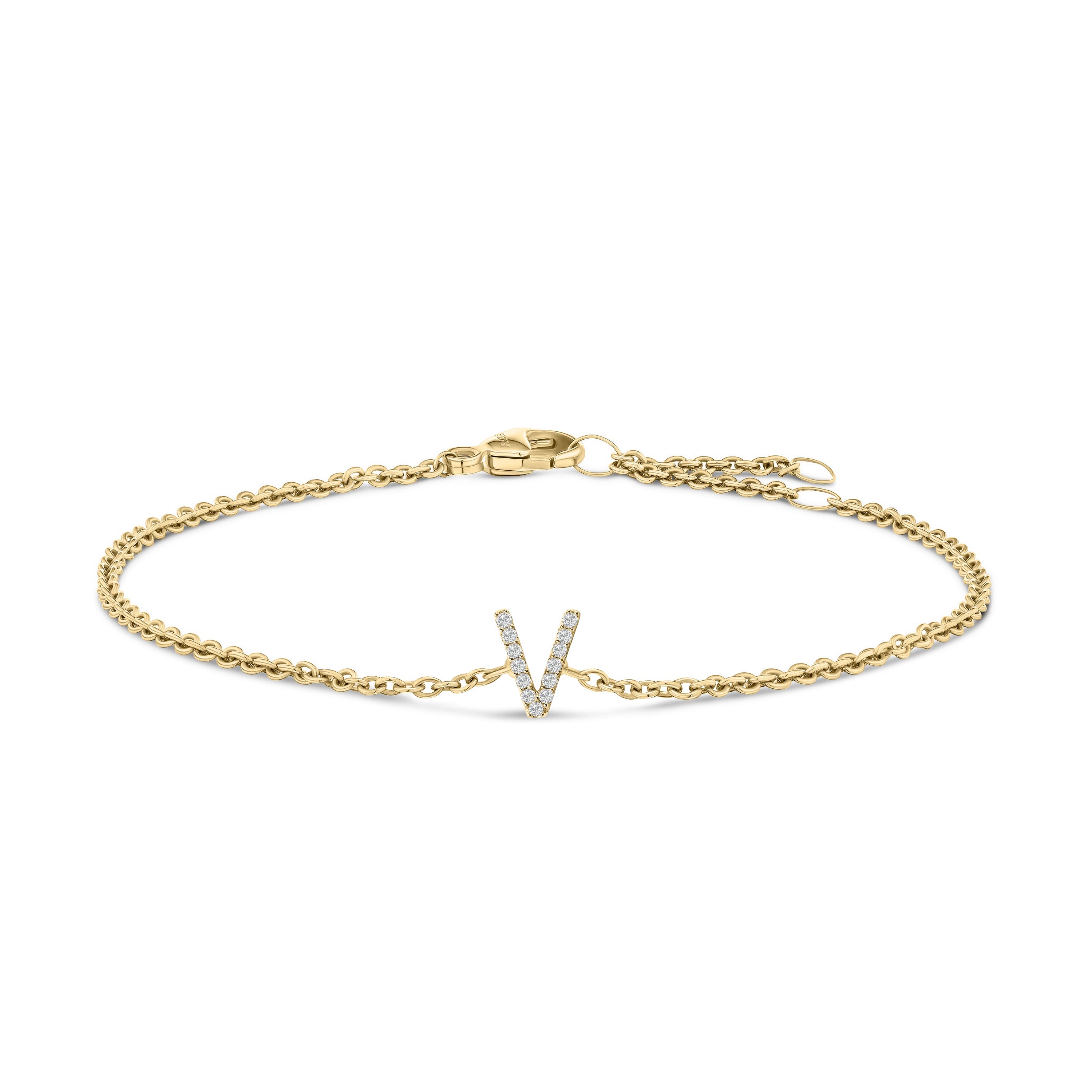 10K White Gold Diamond Accent "A" Initial Charm and Link Bracelet by Bids.com