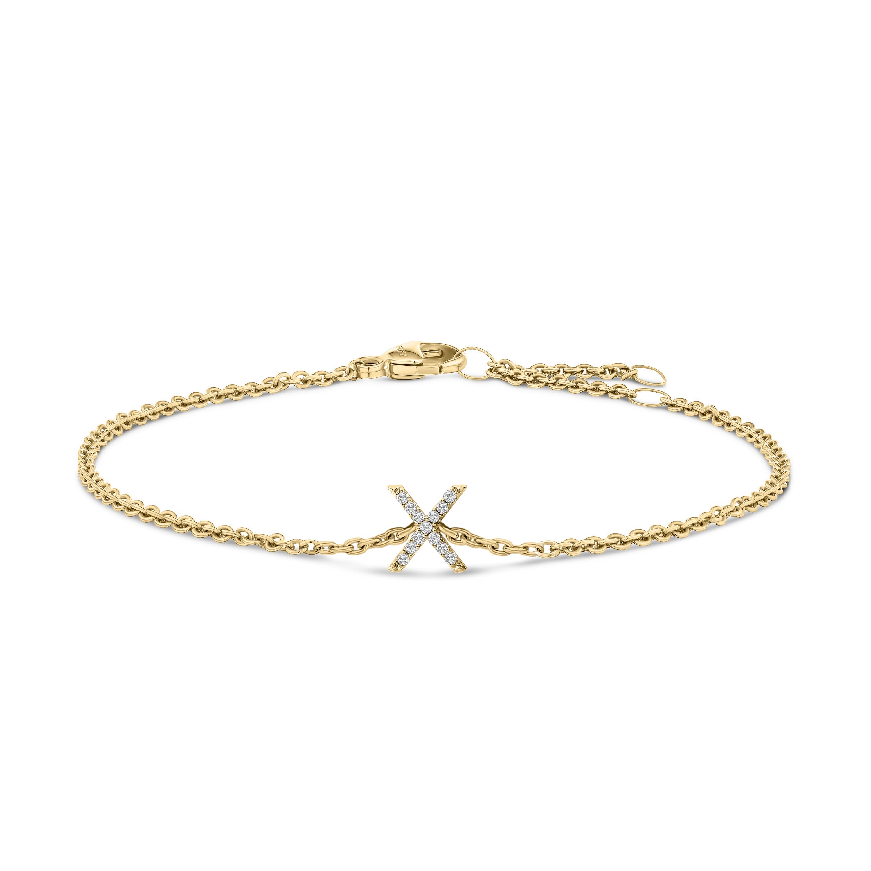 10K White Gold Diamond Accent "A" Initial Charm and Link Bracelet by Bids.com