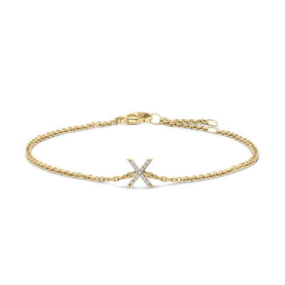 10K White Gold Diamond Accent "A" Initial Charm and Link Bracelet by Bids.com