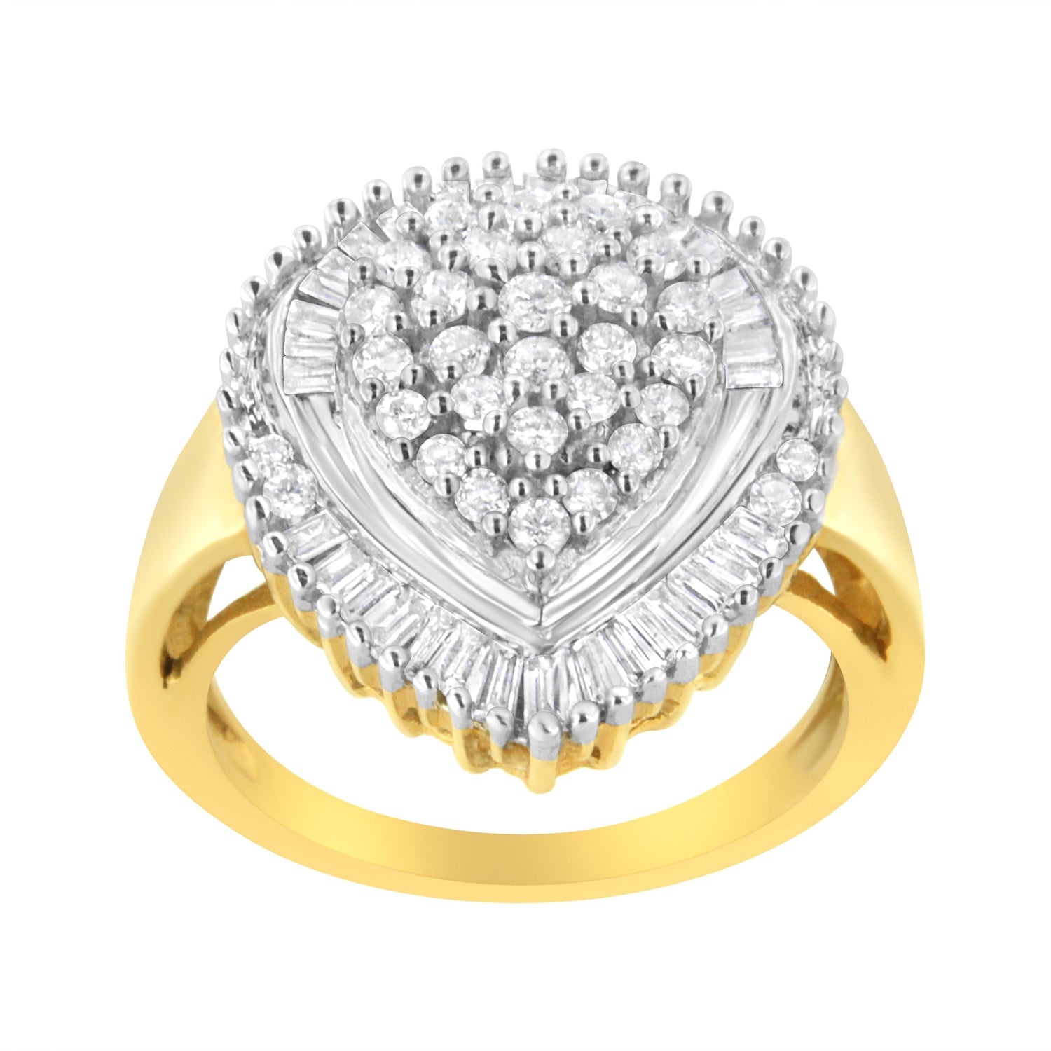 10K Yellow Gold 1.0 Cttw Round and Baguette Cut Diamond Oval Shaped Cluster Ring (I-J Color, I1-I2 Clarity) - Size 7 by Bids.com
