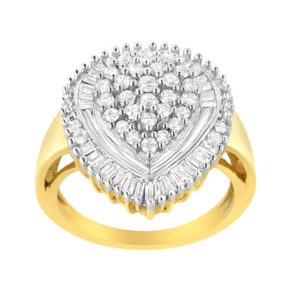 10K Yellow Gold 1.0 Cttw Round and Baguette Cut Diamond Oval Shaped Cluster Ring (I-J Color, I1-I2 Clarity) - Size 7 by Bids.com