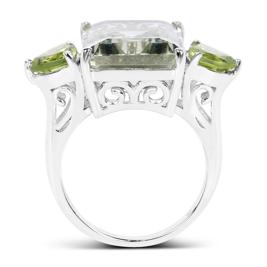 11.90 Carat Genuine Green Amethyst and Peridot .925 Sterling Silver Ring  DestGlow