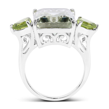 11.90 Carat Genuine Green Amethyst and Peridot .925 Sterling Silver Ring  DestGlow