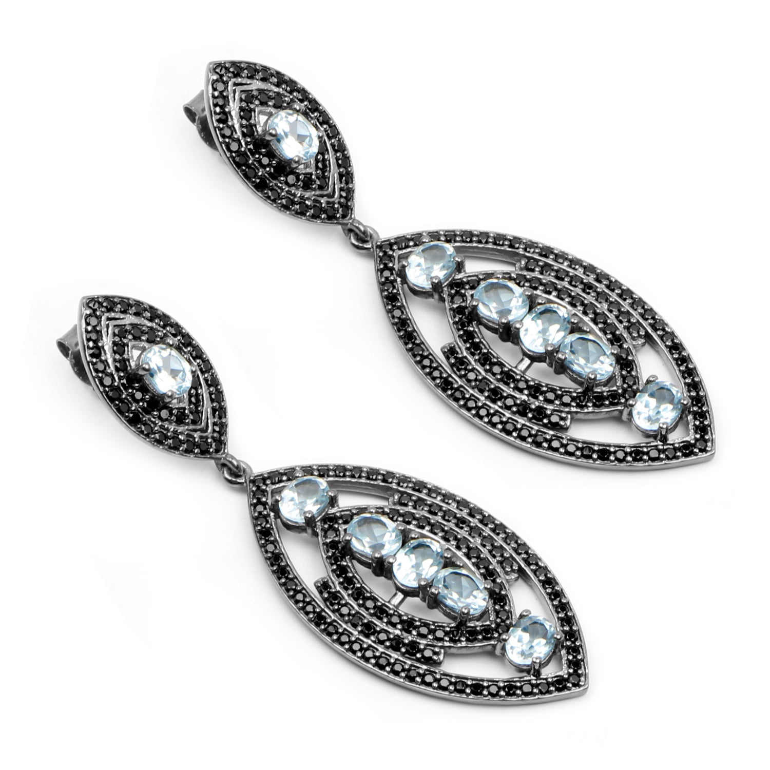 8.80 Carat Genuine Blue Topaz and Black Spinel .925 Sterling Silver Earrings by Bids.com